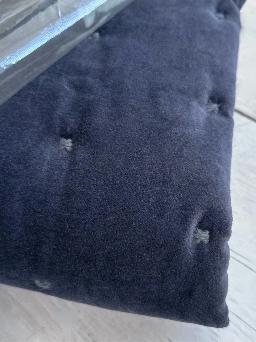 1 NEW Pottery Barn Velvet Tufted Quilted KING Pillow SHAM Dark Blue Raw Edge